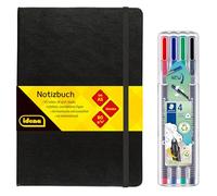 Idena 90328 - Cuaderno DIN A5 con 192 páginas, en blanco, incluye 4 rotuladores Staedtler Triplus Fineliner con punta superfina, 0,3 mm