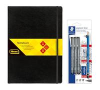 Idena 90335 - Cuaderno DIN A4 con 192 páginas, cuadriculado, incluye set Staedtler Artist con 3 revestimientos de pigmentos, un lápiz, sacapuntas y goma de borrar
