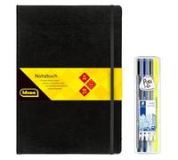 Idena 90336 - Cuaderno DIN A4 con 192 páginas, cuadriculado, incluye set Staedtler Triplus Mobile Office con rotulador, bolígrafo, portaminas y subrayador