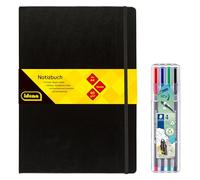 Idena 90337 - Cuaderno DIN A4 con 192 páginas, en blanco, incluye 4 rotuladores Staedtler Triplus Fineliner con punta superfina, 0,3 mm