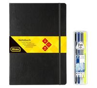 Idena 90342 - Cuaderno DIN A4 con 192 páginas, a rayas, incluye set Staedtler Triplus Mobile Office con rotulador, bolígrafo, portaminas y subrayador