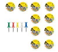 Idena 90375 - Alfileres 1000 unidades, alfileres de dibujo con cabeza de plástico de color en 5 colores, alfileres en caja redonda de almacenamiento