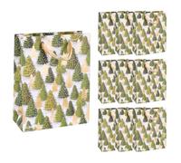 Idena 90397 - Bolsas para Regalos con diseño de árbol de Navidad, 10 Unidades en Verde y Dorado, Bolsas de Papel con un tamaño de 23 x 18 x 8 cm, Bolsas