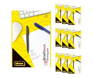 Idena 90431 - Bloc rayado A4, 10 unidades, bloc de notas con 50 hojas y sin márgenes, papel de 70 g/m², sin perforar y encolado por la parte superior