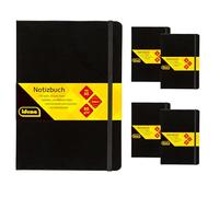 Idena 90445 - Cuaderno A5 rayado, 5 unidades, 192 hojas de 80 g/m² en color crema, con bolsillo interior, goma elástica y marcapáginas, tapa dura en negro