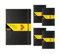 Idena 90450 - Cuaderno A4 rayado, 5 unidades, 192 hojas de 80 g/m² en color crema, con bolsillo interior, goma elástica y marcapáginas, tapa dura en negro
