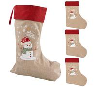 Idena 90475 - Calcetines navideños, Aprox. 31 x 46 cm, 4 Unidades, Calcetines de Tela en Rojo y marrón con Motivo de muñeco de Nieve y la inscripción «Merry Christmas», calcetín con Lazo Rojo