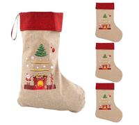Idena 90476 - Calcetines navideños de Aprox. 31 x 46 cm, 4 Unidades, Calcetines de Tela en Rojo y marrón con Motivo de Papá Noel y la inscripción Feliz Navidad