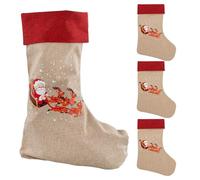 Idena 90477 - Calcetines navideños, Aprox. 31 x 46 cm, 4 Unidades, Calcetines de Tela en Rojo y marrón con Papá Noel en su Trineo tirado por Renos y la inscripción Feliz Navidad