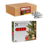 Idena 90485 - Portavelas para el árbol de Navidad, 20 Unidades en Color Plata, Incl. 20 Velas Rojas para el árbol, portavelas Vintage de Metal, con Clip para Ramas de hasta 1,5 cm de Grosor