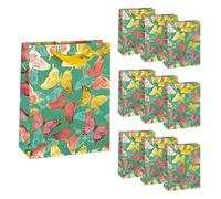 Idena 90527 - Bolsas de regalo Mariposa, 10 unidades, bolsas de regalo de 18 x 23 x 8 cm, bolsas de papel verdes con efecto dorado
