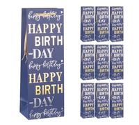 Idena 90531 - Bolsas para botellas «Feliz cumpleaños», 10 unidades, bolsas de regalo de 12,5 x 35 x 9 cm, bolsas de papel azules con detalles dorados y plateados