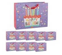 Idena 90532 - Bolsas de regalo «Happy Birthday», 10 unidades, bolsas de regalo de 37 x 28,5 x 10,6 cm, bolsas de papel con motivos de tartas de cumpleaños