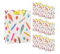 Idena 90541 - Bolsas de regalo para el inicio del curso escolar, 10 unidades, bolsas de regalo de 18 x 23 x 8 cm, bolsas de papel de colores con motivos de bolsas de regalo escolares