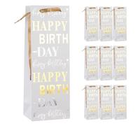 Idena 90548 - Bolsas para botellas «Happy Birthday», 10 unidades, bolsas de regalo de 12,5 x 35 x 9 cm, bolsas de papel blancas con detalles dorados y plateados