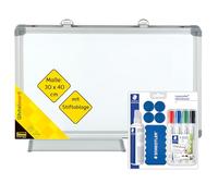 Idena 90884 - Pizarra blanca con bandeja para rotuladores, aprox. 40 x 30 cm, incl. 4 rotuladores STAEDTLER Lumocolor para pizarra blanca, limpiador, spray limpiador de 250 ml y 4 imanes