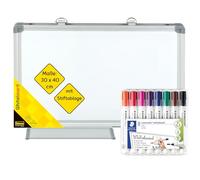 Idena 90886 - Pizarra blanca con bandeja para rotuladores, aprox. 40 x 30 cm, incl. 8 rotuladores STAEDTLER Lumocolor para pizarra blanca con punta redonda de aprox. 2 mm de ancho de trazo