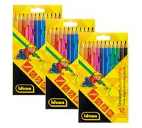 Idena 90950 - Lápices de Colores Jumbo con Mina de 5 mm de Grosor en 12 Colores, 3 Paquetes de lápices sin Madera en Forma Triangular ergonómica, empaquetados en Estuche de cartón