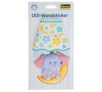 Idena-Elephant,Stars Adhesivo de pared LED, lámpara de elefante, aprox. 21 x 13 cm, color Berlin 31257