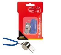 Idena - Silbato de Metal con Correa Azul para Colgar, Ideal para Actividades Deportivas y de Ocio, para niños, Entrenadores, Profesores y bañistas