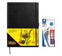 Idena Staedtler 90346 - Cuaderno de bocetos DIN A4 con 160 páginas, en blanco, incluye juego de 6 lápices de dibujo, sacapuntas y goma de borrar
