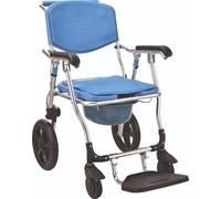 Identidades, Silla de ducha móvil plegable Menorca, Cómodo, Silla De Ruleta, Reposapiés, Maceta Desmontable, Plegable Plana, Aluminio, Peso 9,9 kg, Peso Max 125 kg.