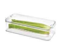 iDesign 71340EU Caja de Almacenamiento Apilable para Armarios de Cocina o Nevera, Caja Organizadora de Alimentos de Plástico, Recipiente con Tapa y Bandeja Interior, Transparente y Blanco, 9.9 cm x 16.1 cm x 9.6 cm