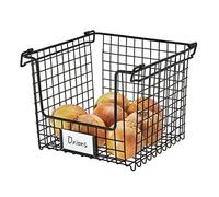 iDesign 90987 Caja organizadora, cesta de metal grande, apilable y con asas para guardar cosméticos o artículos de papelería, Organizador para baño, Cocina o despacho, Negro, Grande