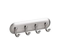 iDesign AFFIXX Colgador de llaves o correas para perros, pequeño portallaves de plástico con tira adhesiva y 4 ganchos de pared, plateado mate