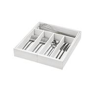 iDesign Bandeja organizadora extensible para la cocina, cubertero de madera de paulownia para cajón, organizador de cubiertos de cocina, blanco