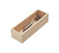 iDesign Bandeja organizadora para la cocina, caja organizadora de madera de paulownia para el cajón o el armario de la cocina, organizador de cajones para cubiertos, beige