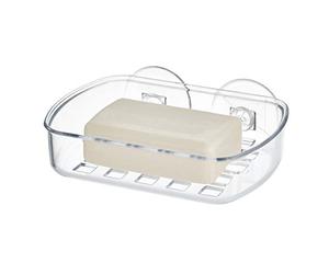 iDesign Basic Jabonera de pared, estante para ducha para jabón en plástico con dos fuertes ventosas de fijación, transparente
