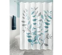 iDesign Botanical Poly Cortina de ducha para el baño, cortina de bañera de poliéster con motivos florales de 183 cm x 183 cm, gris y azul