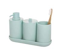 iDesign Cade Set, juego de 4 compuesto por dispensador de jabón, porta cepillo de dientes, algodonero y bandeja de plástico, accesorios de baño para el lavabo, azul claro, 24,5 cm x 8,9 cm x 16,2 cm