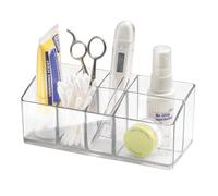 iDesign Caja botiquín para el baño o el armario, pequeña caja para medicinas de plástico con 7 compartimentos, organizador de medicamentos fácil de limpiar, transparente