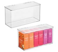 iDesign - Caja de almacenamiento apilable de plástico con tapa con bisagras para despensa o cocina, juego de 2, transparente