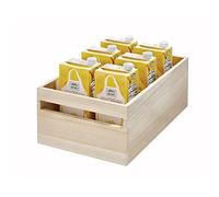 iDesign Caja de almacenamiento con asas, caja organizadora para estantería o despensa de madera de paulownia, organizador de armarios de cocina versátil, beige