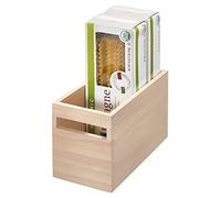iDesign Caja de almacenamiento con asas, caja organizadora para estantería o despensa de madera de paulownia, organizador de armarios de cocina versátil, beige