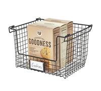 iDesign Caja organizadora, cesta de metal muy grande, apilable y con asas para guardar cosméticos o artículos de papelería, organizador para baño, cocina o despacho, negro