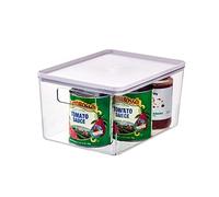 iDesign Caja organizadora de plástico reciclado con asas, bandeja organizadora de la colección exclusiva de Rosanna Pansino, caja de almacenaje con tapa, lila y transparente