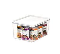 iDesign Caja organizadora de plástico reciclado con asas, bandeja organizadora de la colección exclusiva de Rosanna Pansino, caja de almacenaje con tapa, blanco y transparente