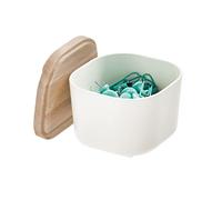 iDesign Caja organizadora para cajones, Cesta organizadora para estanterías, compacta y de plástico Reciclado sin BPA, Caja con Tapa de Madera de Paulownia, Blanco