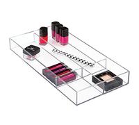 iDesign Clarity Organizador de Maquillaje, Gran Caja de plástico con 4 Compartimentos, Separador de cajones apilable, Transparente