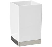 iDesign Clarity Vaso para higiene bucal, portacepillos de baño en plástico, soporte para cepillos de dientes, blanco/plateado mate