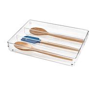 iDesign Cubertero para dividir cajones, separador de cajones grande de plástico para cubiertos y otros utensilios, organizador de cajones con 3 compartimentos, transparente