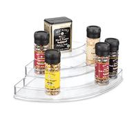 iDesign Especiero con 3 niveles, estantería esquinera de plástico con diferentes alturas para cocina, organizador de armarios para especias, latas, etc. transparente, Corner
