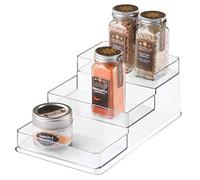 iDesign Especiero con 3 pisos para cocina, Compacto organizador de armarios de cocina fabricado en plástico, Práctico estante para las especias, Color Transparente, Pequeño