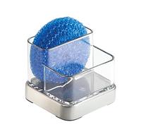 iDesign Forma Organizador de cocina para fregadero, jabonera pequeña con porta estropajo en plástico y metal, transparente y plateado