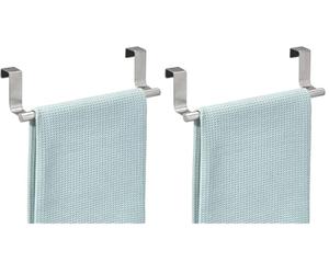 iDesign Forma Toallero Colgante para Puerta, portatoallas pequeño en Acero Inoxidable, Plateado (Paquete de 2)
