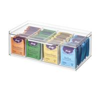 iDesign Fresco té, organizadora de plástico con 4 Compartimentos Ajustables y cajón, Caja de almacenaje con Tapa apilable, Transparente, 12.59" x 6.23" x 4.57"